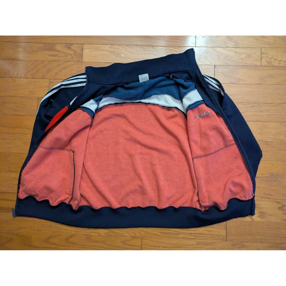 1970 Retro Adidas Track Jacket Red Navy White 3 Stripe Zip Up Taiwan Large - Picture 5 of 5